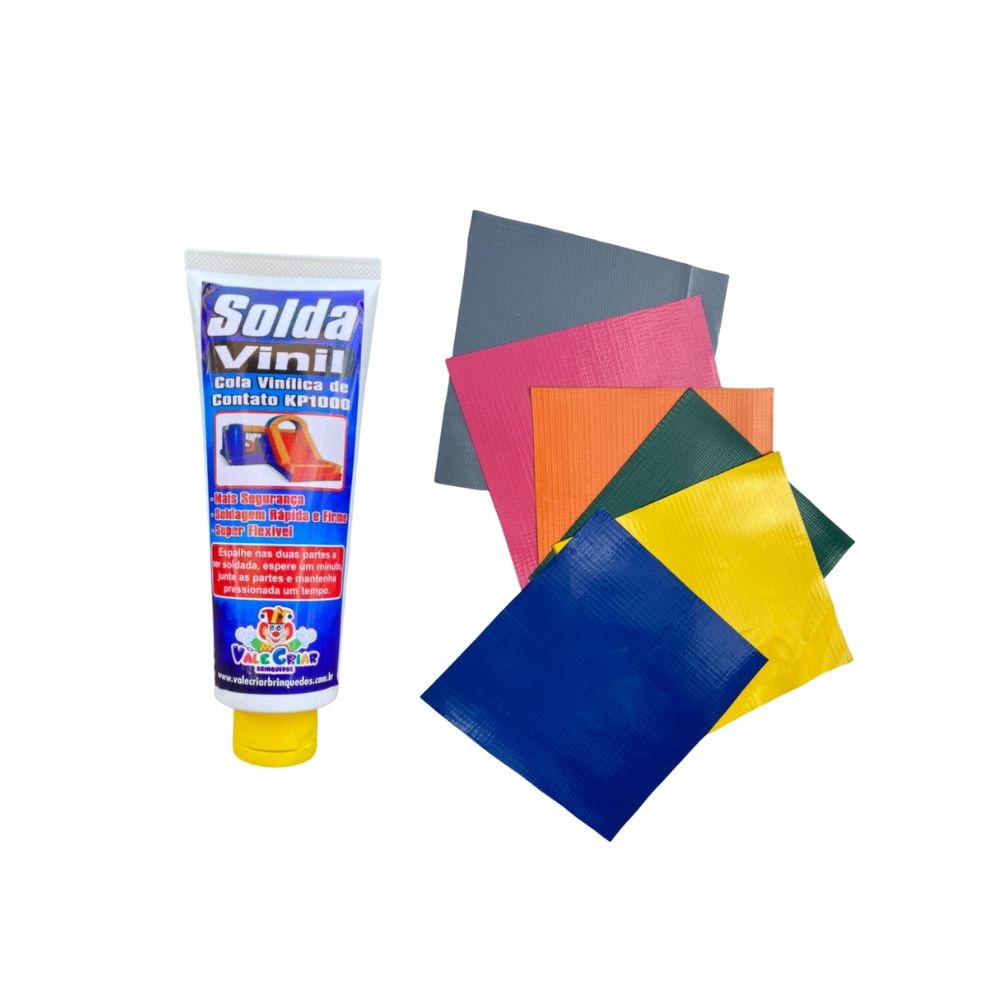 Cola para Brinquedos Infláveis 300ml (1 Unidade) + 5 Reparo 10x10cm de Kp1000 para Acabamento